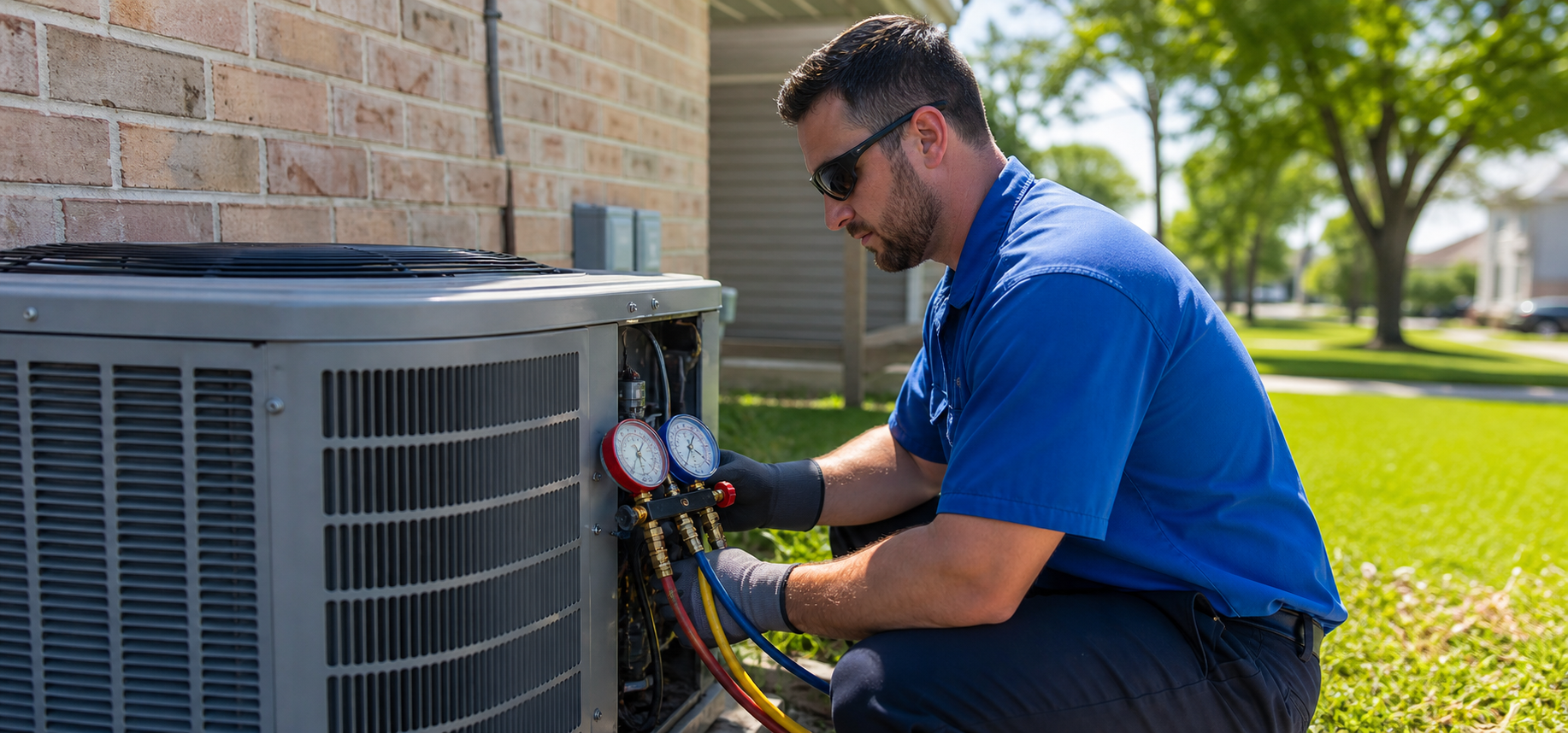 Mark Johnson & Sons technician on an after-hours emergency AC repair call in North Louisiana