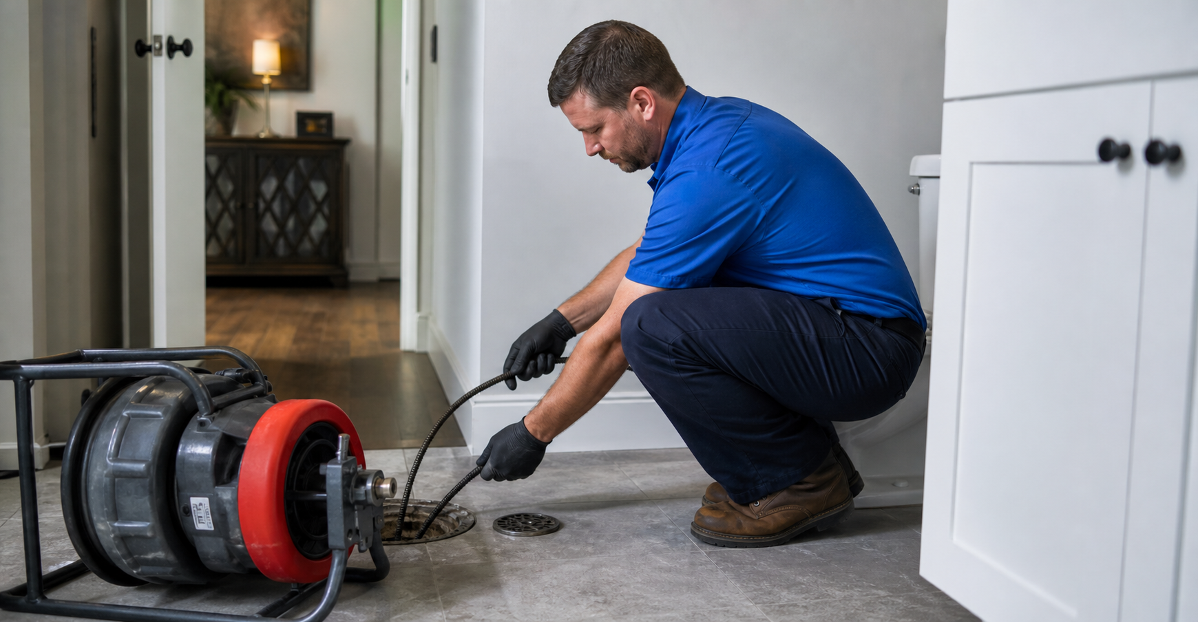 Mark Johnson & Sons Plumbing service truck at a North Louisiana home during an emergency drain call