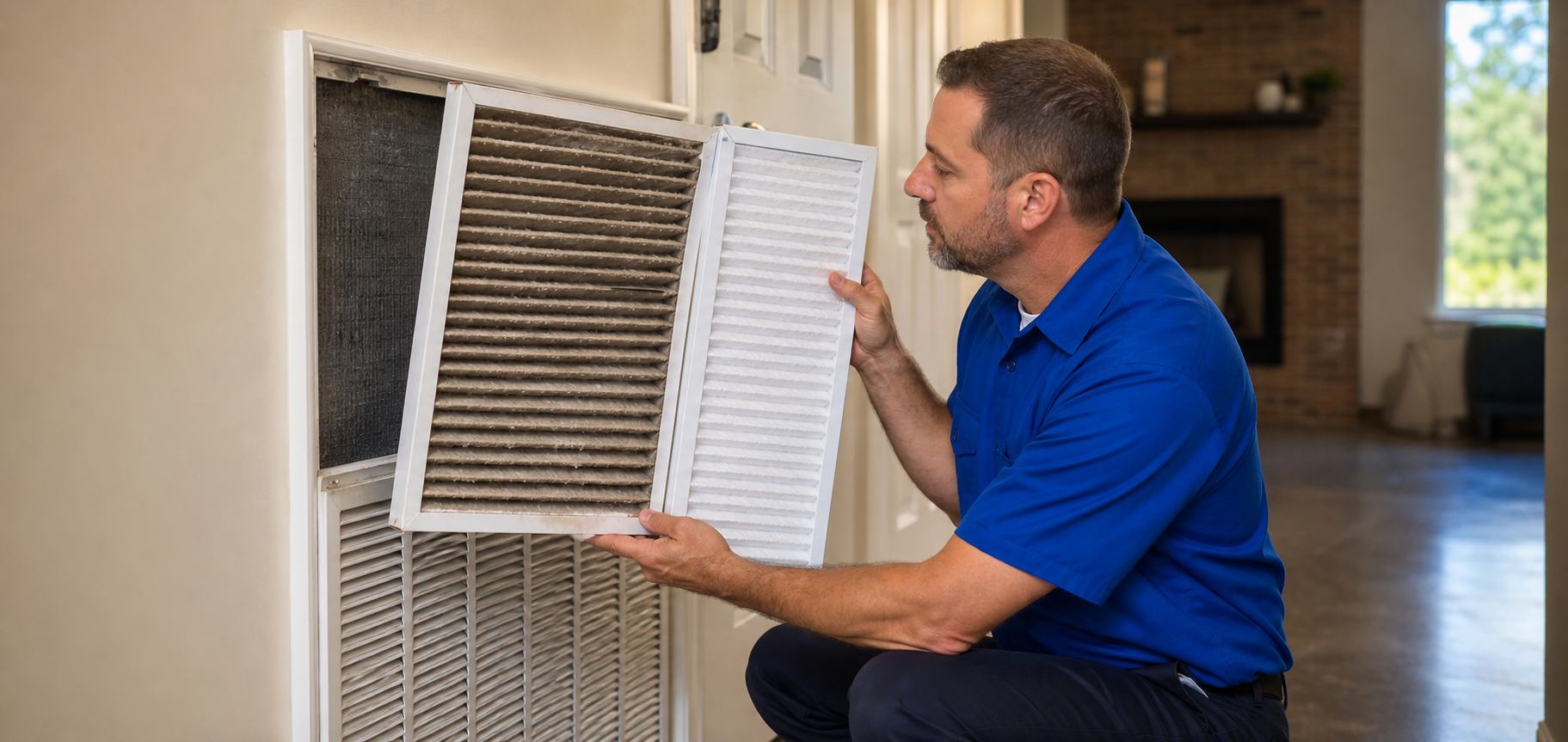 Comparison of a clean and a clogged HVAC filter from a North Louisiana home