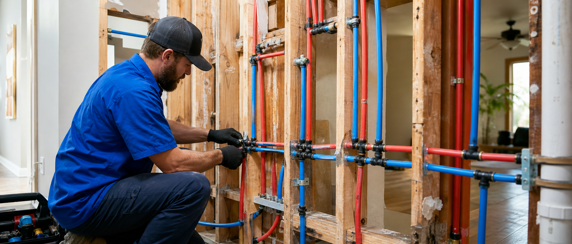 New PEX manifold installed during a whole-home repipe in a North Louisiana home